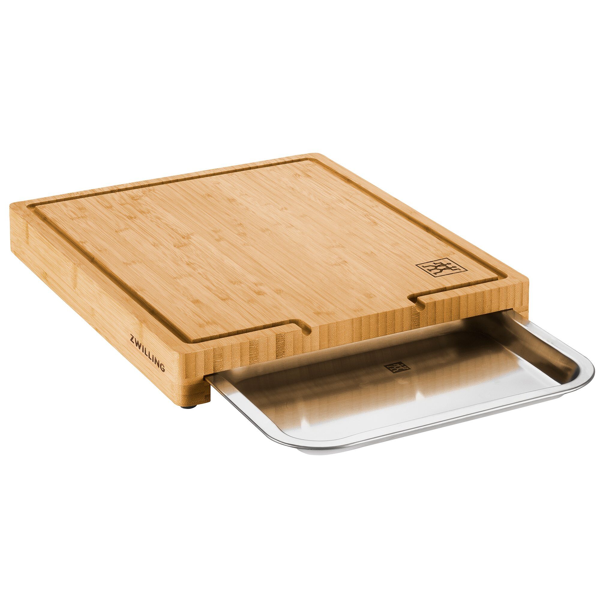 Bbq Skærebræt Med Bakke 39x30 Cm Bambus Rustfrit Stål