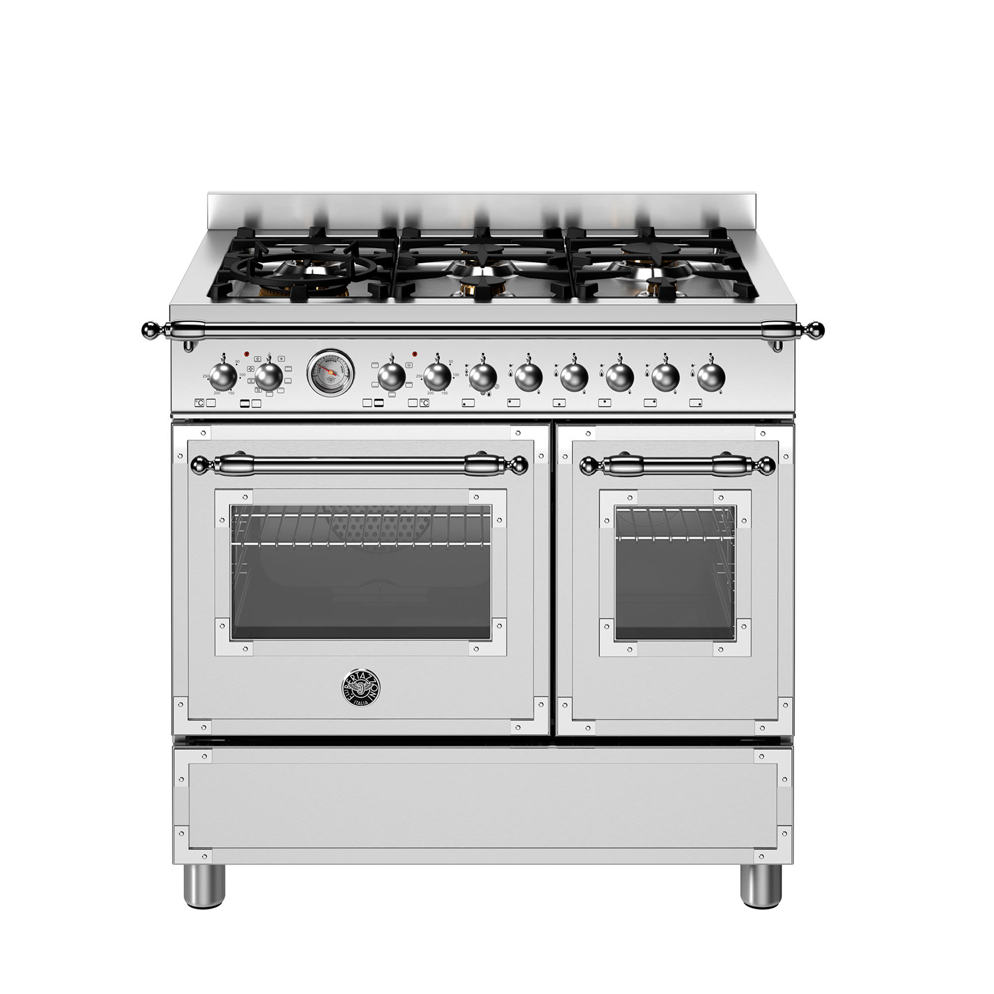 Bertazzoni Her96l2ext Heritage Gaskomfur 90 Cm Med Dobbeltovn Og Brændere Rustfrit Stål