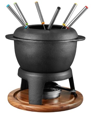 Fonda Fondue Støbejernsgryde    Akacietræplade