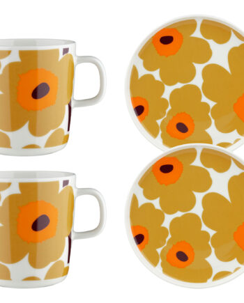 Marimekko Unikko Morgenmadssæt   Dele  Hvid Karamel Orange