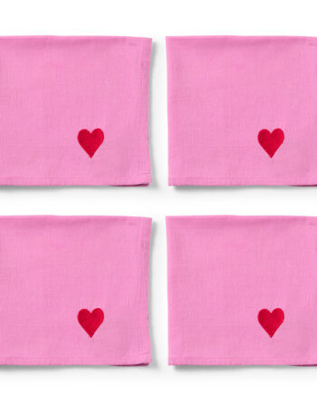 Midnatts Pink Hearts Servietter 40x40 Cm  Rosa    Stk