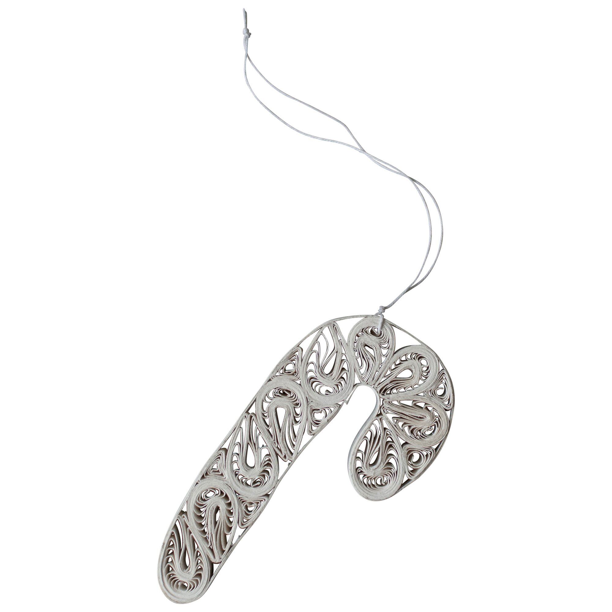 Paper Candy Cane Juletræspynt 10 Cm Hvid
